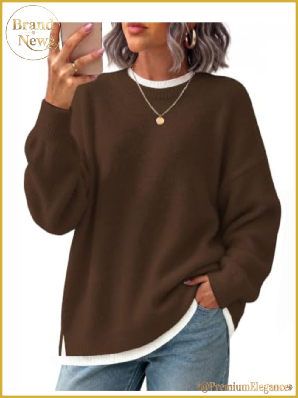 Womens Oversized Mock Layer Sweater Pullover Knit Long Sleeve Top